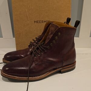 Meermin Burgundy Leather Cap-Toe Lace Boots